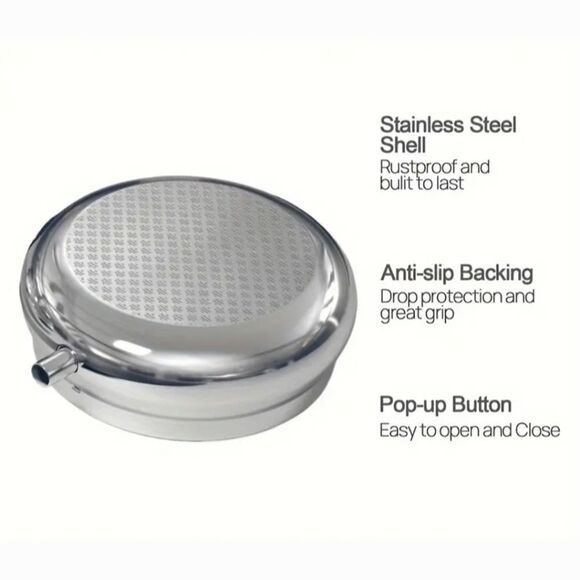 Red Cardinal Bird Pill Box Medicine Mini Stainless Steel Case Mirrored Travel - Picture 7 of 7